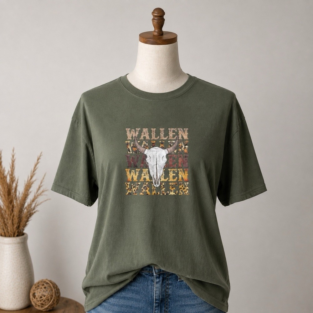 Morgan Wallen T-Shirt Unisex Large Green Bull Skull Concert Country Western